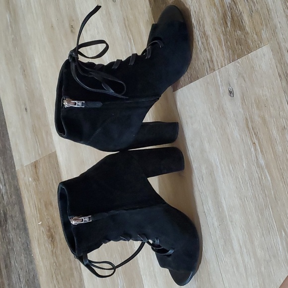 Sam Edelman leather suede black chunky laced heels - Picture 4 of 11